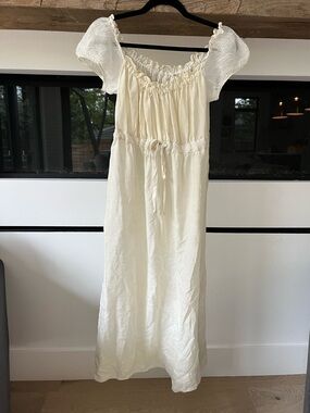 Dosa RARE White & Cream 100% Silk Midi Milkmaid Style Smocked Slip Dress 4